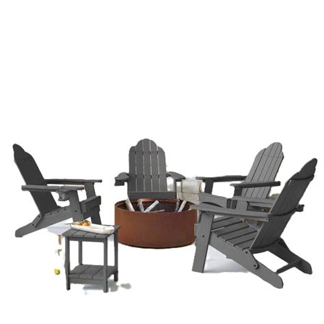 Lue Bona Dark Gray Folding Outdoor Plastic Adirondack Chair With Cup