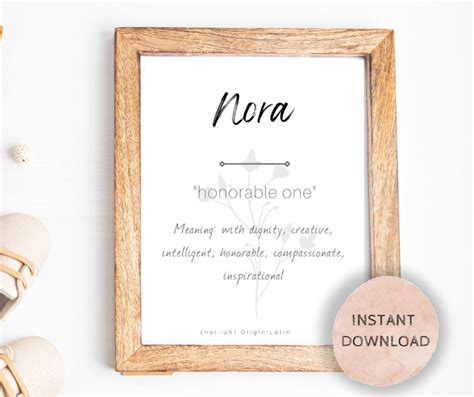 Nora Baby Name Meaning Baby Nursery Sign Printable Baby Name Sign