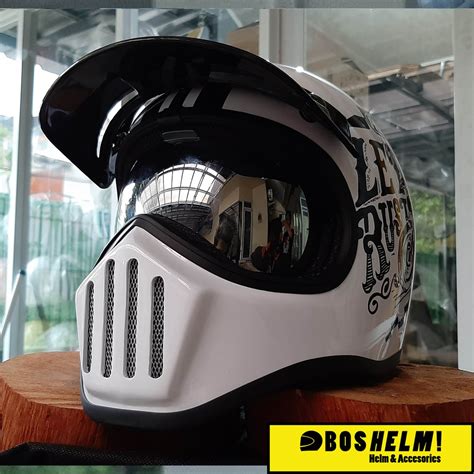 BOSHELM Helm Cakil HBC RUST DUST WHITE Inner Visor Helm Retro Full Face ...