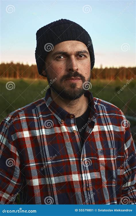 Portrait Of Bearded Lumberjack In A Field Stock Image Image Of