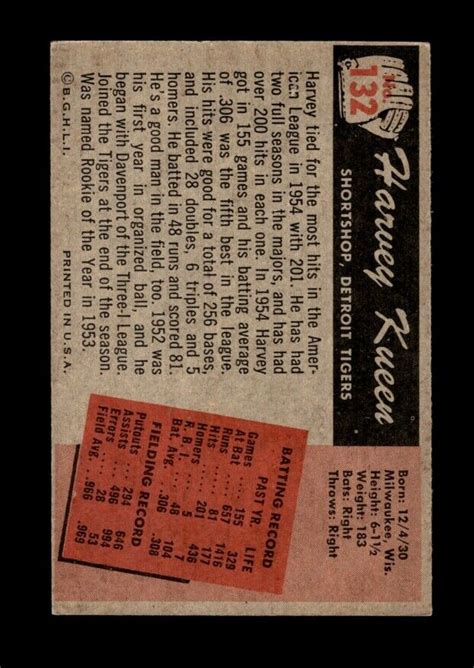 1955 Bowman Set Break 132 Harvey Kuenn EX EXMINT GMCARDS EBay