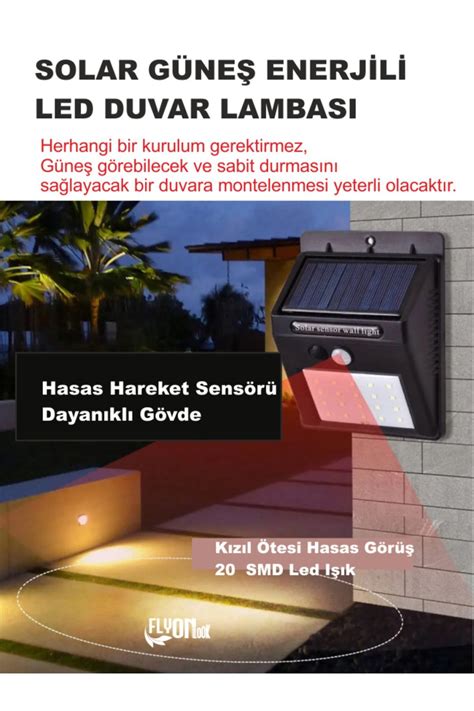 Solar Güneş Enerjili Bahçe Teras Balkon Dış Mekan Sensör 20 SMD LED