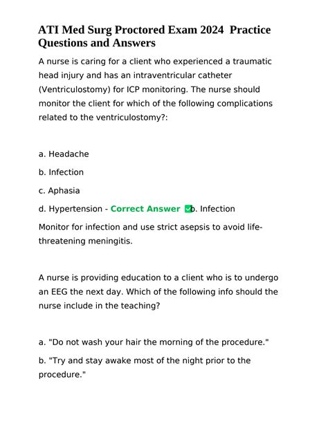 Solution Ati Med Surg Proctored Exam 2024 Practice Questions And