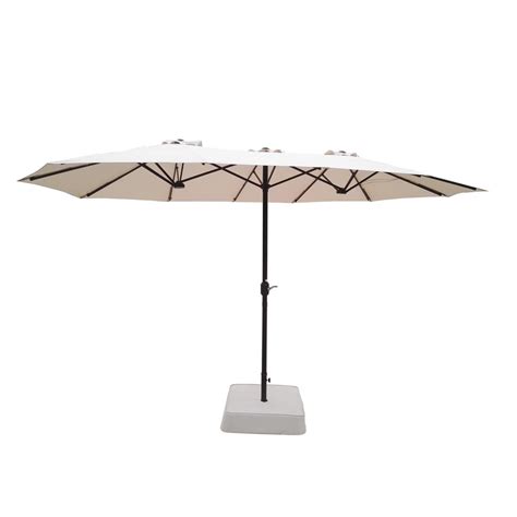 Hampton Bay 8 8 Ft X 14 Ft Triple Vent Patio Umbrella In Beige With Sand Bag Base B055 P 657