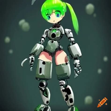 Anime Style Robot Girl With Green Pigtails And A Visor