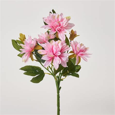 Flowering Pink Silk Dahlia Spray Bloom And Bud Faux Floral Bouquet 15