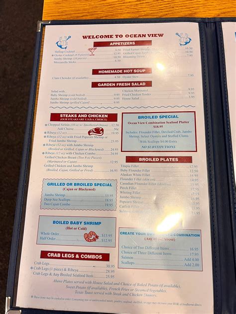 Menu At Ocean View Seafood Restaurant Lexington