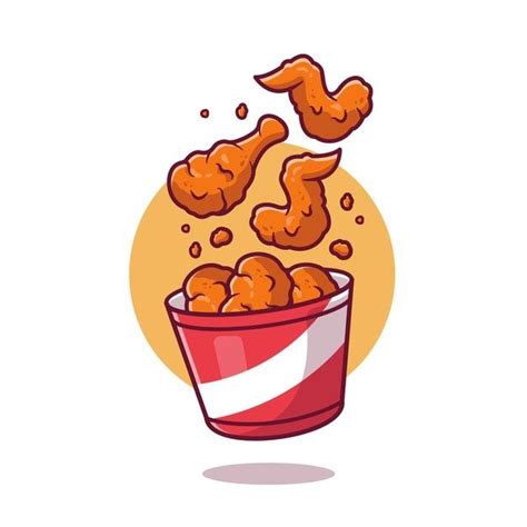 Pollo Frito Volador Con Dibujos Animados De Cubo Vector Gratis