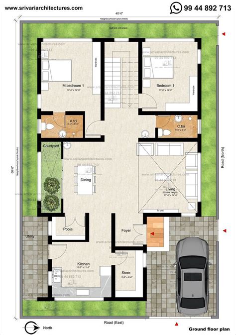 A Floor Plan For A House With Two Car Spaces