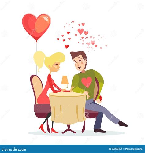 Young Girl And Guy On Romantic Date In Restaurant Stock Vector