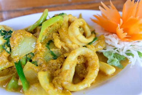 Fried Squid Curry Powder Soft Focus Stock Image Image Of Stir