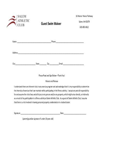 Fillable Online Guest Swim Waiver Fax Email Print Pdffiller