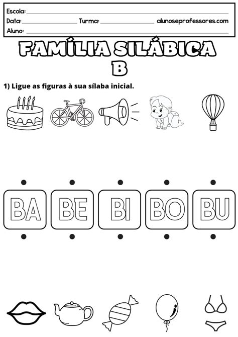 Atividades a Família Silábica do B para imprimir Alunos e Professores