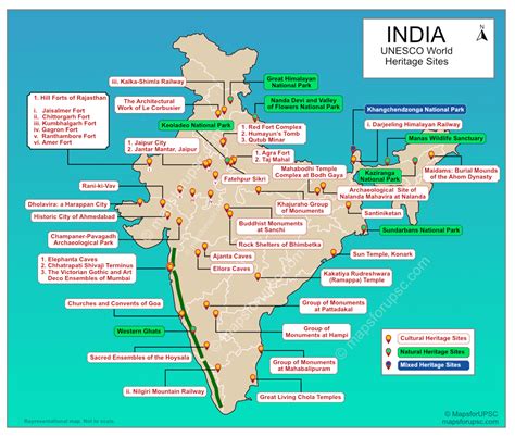 43 UNESCO World Heritage Sites in India with PDF Map