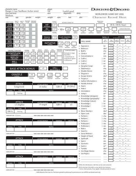 Character Record Sheet Wizards Of The Coast