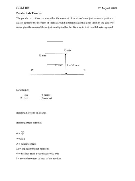 Parallel Axis Theorem Shear Stress And Bending Stress In Beams 9th