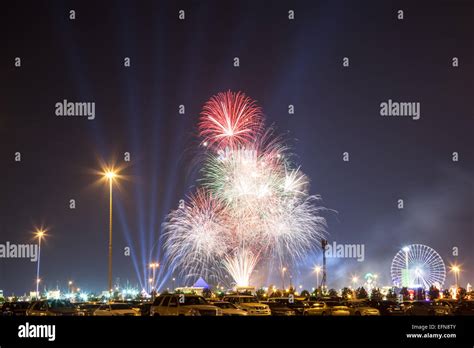 Fireworks at the Dubai Global Village. December 19, 2014 in Dubai ...