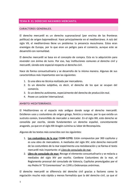 Tema 8 Apuntes Trema 8 TEMA 8 EL DERECHO NAVARRO MERCANTIL