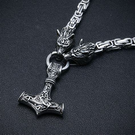 Buy BAVIPOWER Viking Mjolnir Necklace For Men With Wolf Head Chain