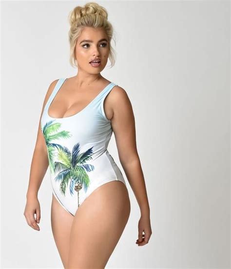 Unique Vintage Plus Size Mrs Parker Tropical Palm Tree One Piece Swim Vintage Swimsuits One