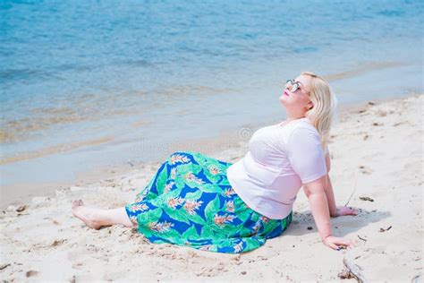 Plus Size Blonde Woman At Beach Lifestyle Stock Image Image Of