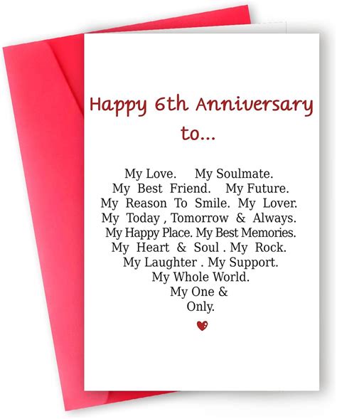 Mqmryeto Funny 6th Anniversary Card For Men Women Sweet 6 Year Wedding Anniversary