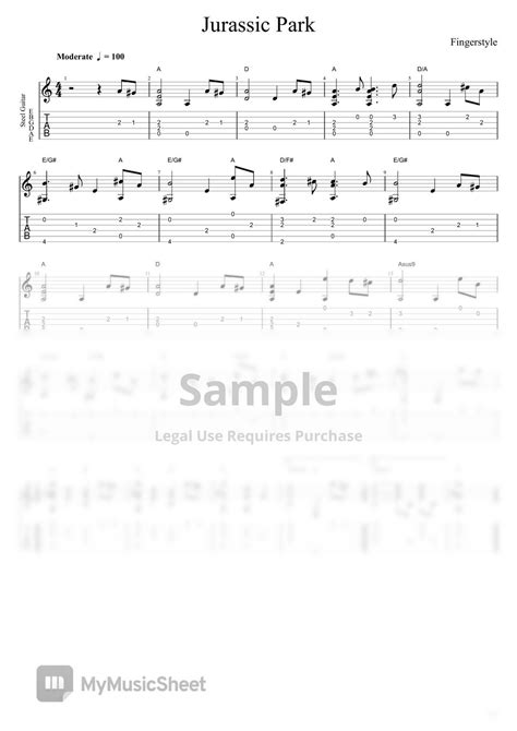 Jurassic World Jurassic Park Theme Easy Acoustic Fingerstyle Guitar Tab 1pentagramma By