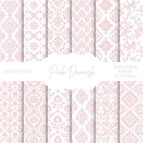 Pink Damask Digital Paper Light Pink And White Backgrounds Vintage