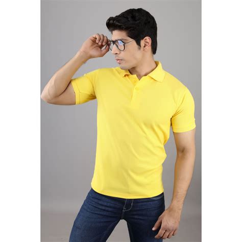 Men Solid Polo Collar T Shirt Lemon