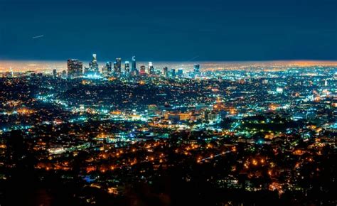 Downtown Los Angeles Skyline At Night Stock Photo Melpomene