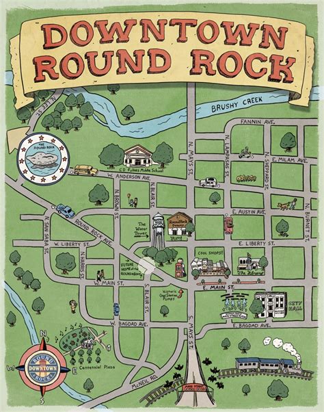 Downtown Round Rock Illustrated Map On Behance Round Rock Texas Map