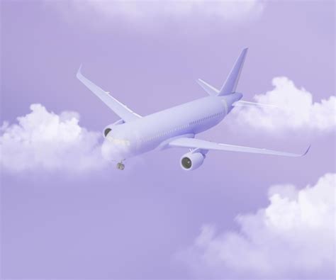 Premium Photo Airplane With Clouds On Purple Background 3d Rendering