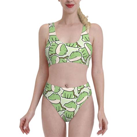 Lukts Women High Waisted Bikini Set Cute Crocodile Swimsuit 2 Piece