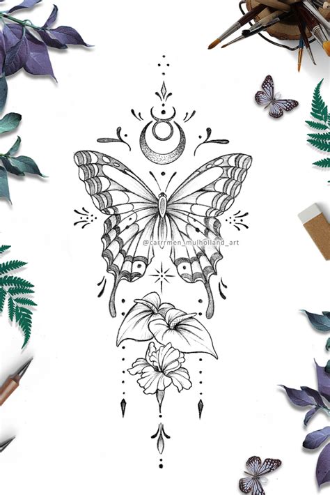 Butterfly Moon And Jewels Tattoo Design Butterfly Tattoos Images