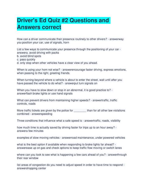 Driver's Education Quiz #2: Mastering Road Safety Knowledge | Exams
