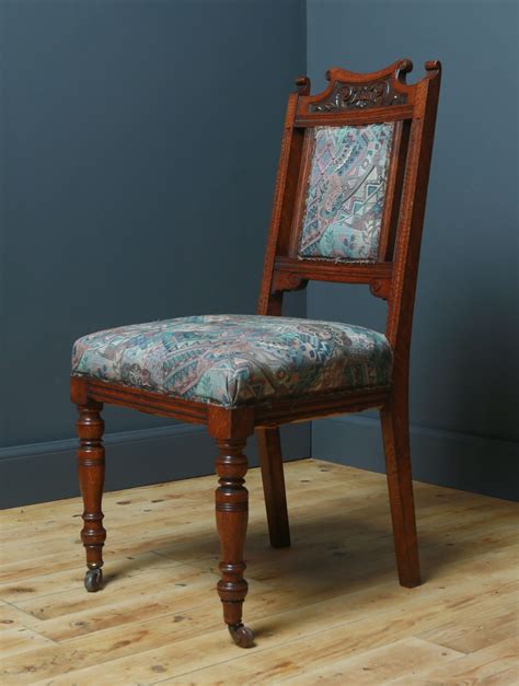 Attractive Set Of 4 Antique Victorian Carved Oak Dining Chairs For