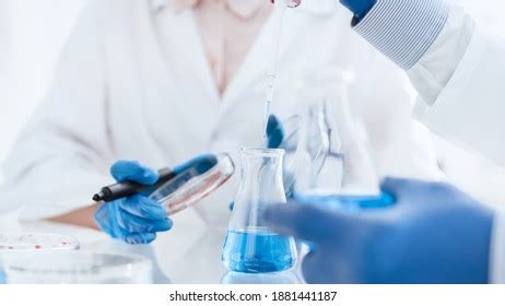 Close Image Scientists Microbiologists Conduct Research Stock Photo