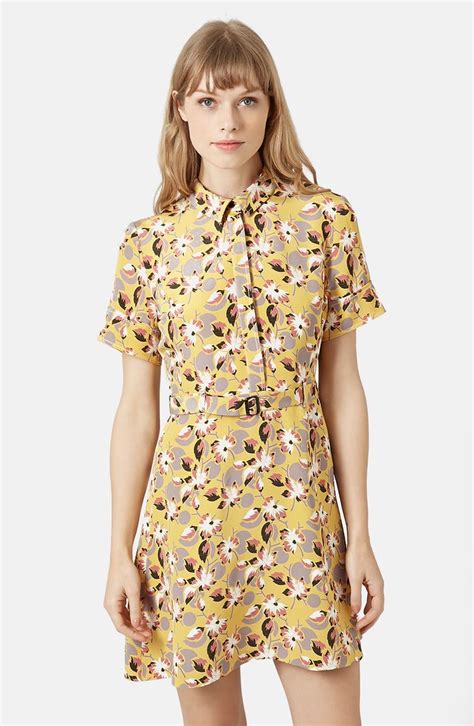 Topshop Floral Print Belted Silk Dress Brit Pop In Nordstrom