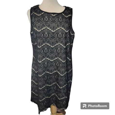 Halo Dresses Halo Coctail Dress Women Xl Black Nude Eyelet Lace Overlay Sheath Euc Poshmark
