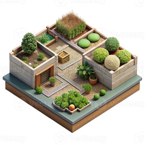 magnificent minimalist Sustainable Community Garden Top View Isolated