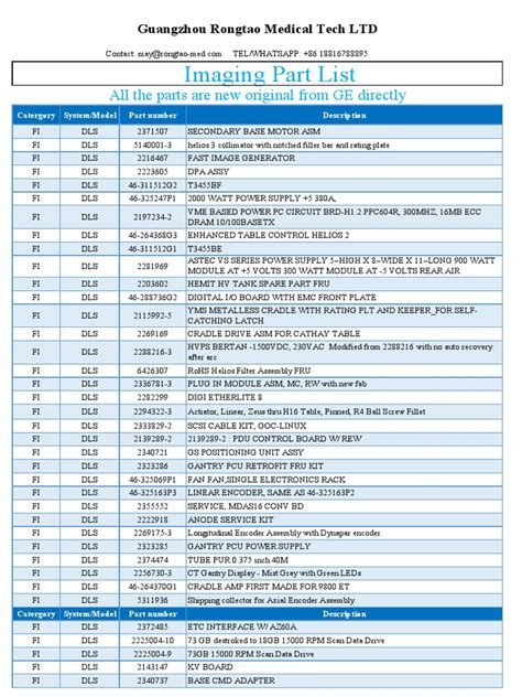 GE Imaging Parts LISTS (FI IGS MR NM Surgery) | PDF | Computer Monitor ...