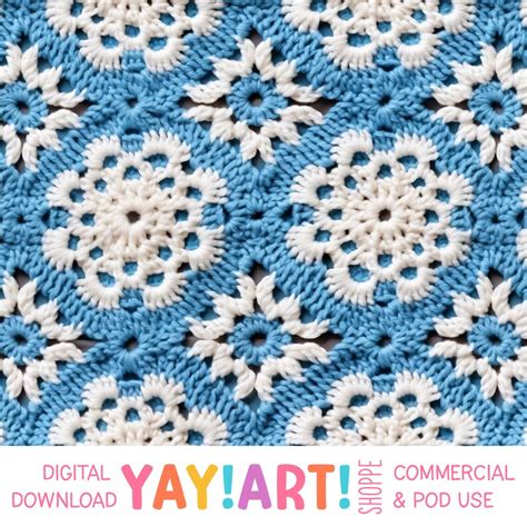 Crochet Diamond Granny Square Snowflakes Seamless Pattern Etsy