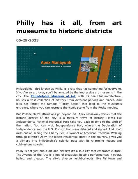 Philly Has It All From Art Museums To Historic Districts By Apex