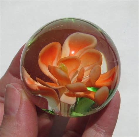 Sold Vintage Art Glass Orange Flower Paperweight Vintage Art Glass Glass Art Vintage Art