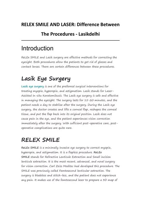 PPT RELEX SMILE AND LASER Difference Between The Procedures