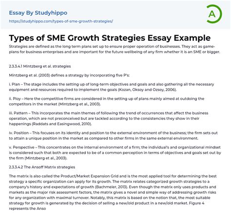 Types Of Sme Growth Strategies Essay Example