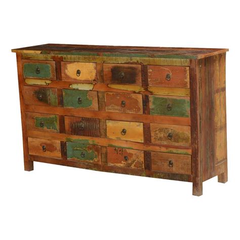 Autumn Rustic Reclaimed Wood 16 Drawer Dresser Chest