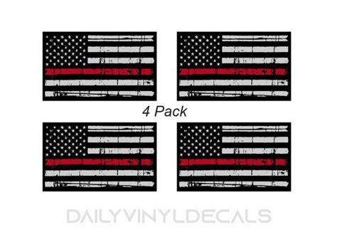 4 Pack Thin Red Line Flag Stickers Distressed American Flag Etsy