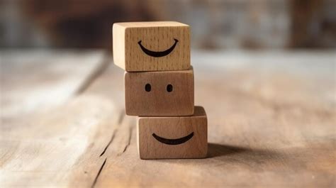 Premium Photo A Wooden Block Label With Happy Smile Relax Face Good