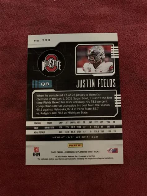 2021 Chronicles Draft Justin Fields Playbook Rc Recrue Chicago Bears